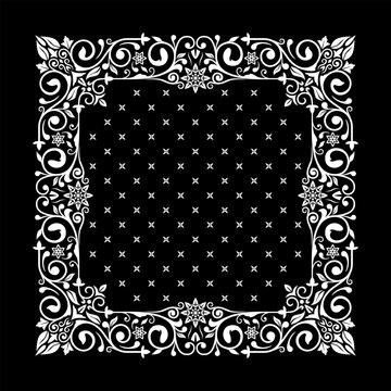 Simply Bandana decorated with geometric Ornamental Square Kerchief Floral Scarf Graphic Template Textile Apparel Print Motif Collection that can be applied to fabrics of various colors