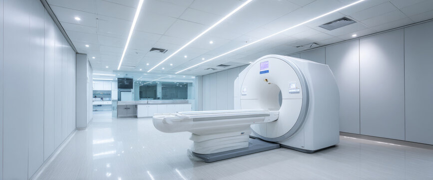Modern MRI scanner in clean hospital room