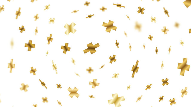 Golden plus symbols floating in elegant abstract white space