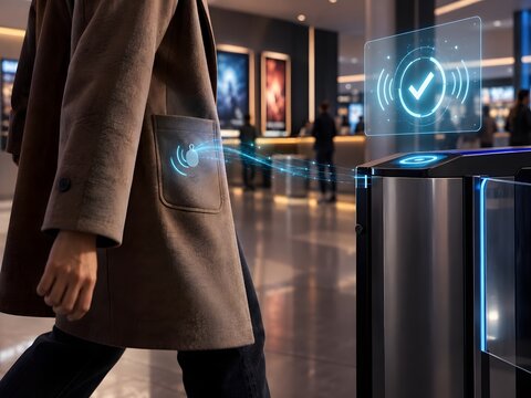 Wearable credential automatically authenticating user in modern public interior