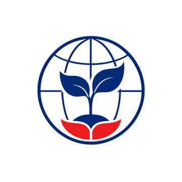 Global Eco Friendly Environment Logo Design Featuring A Growing Plant Sprout Inside A Stylized World Globe Illustration