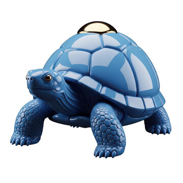 Glossy blue decorative turtle figurine isolated on white background