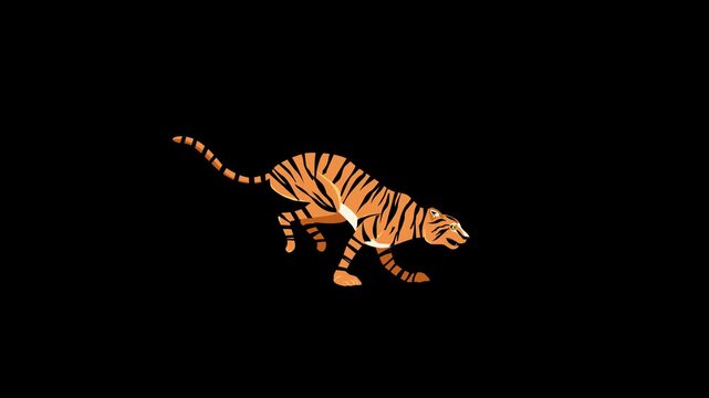 2D loop Animation of a Yellow Tiger Running on alpha background