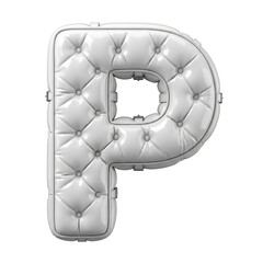 Fototapeta premium Capital letter p in white tufted leather upholstery style