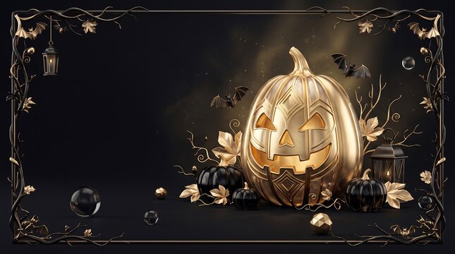 A spooky and enchanting halloween night scene with a glowing jack o' lantern and dark ambiance