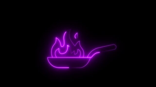 glowing neon Cooking pan icons with fire flames, designed for culinary projects, restaurant design kitchen, meal, and restaurant