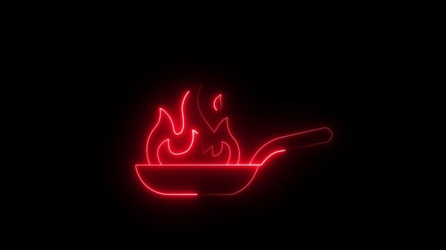 glowing neon Cooking pan icons with fire flames, designed for culinary projects, restaurant design kitchen, meal, and restaurant