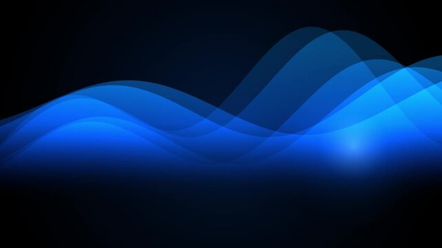 Abstract blue wave forms with subtle light flares in seamless motion during a dark background