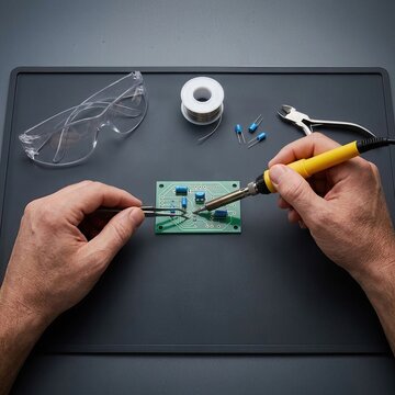 Hands soldering components on a circuit board