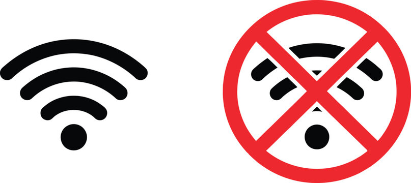 Wifi signal icon and no wifi connection forbidden sign