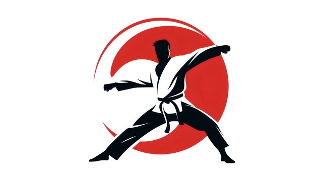 Karate martial artist silhouette performing powerful strike