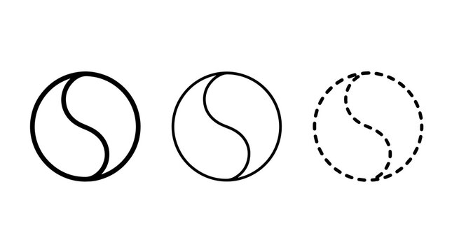 Black outline minimalist spherical symbols with dashed line graphics