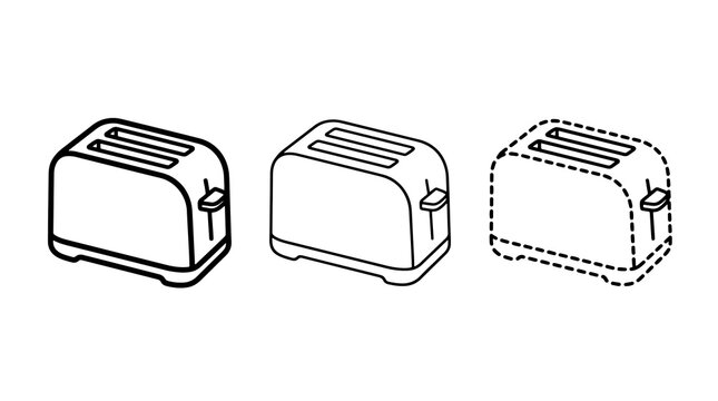 Black outline toaster icons set kitchen appliance symbol graphic element