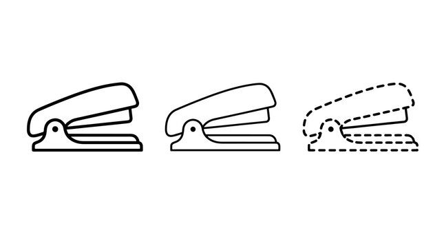 Black outline stapler icons set with solid and dashed line styles photo