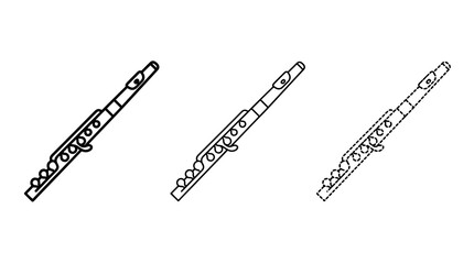 Three black outline flute icons showing solid and dashed instrument styles © junaid