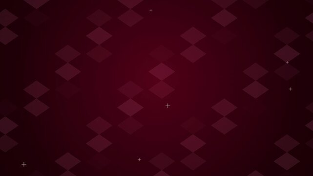 Abstract crimson red background with floating diamond shapes and plus symbols