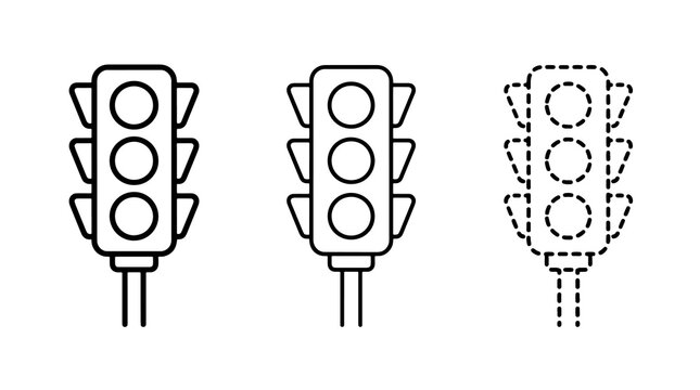 Black outline traffic light symbols with dashed stroke variants on plain