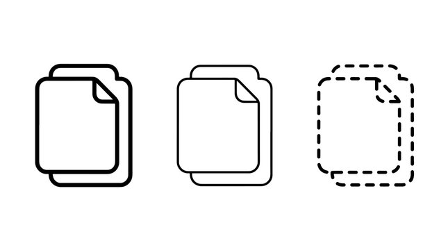 Black outline copy file page document icons set on plain background