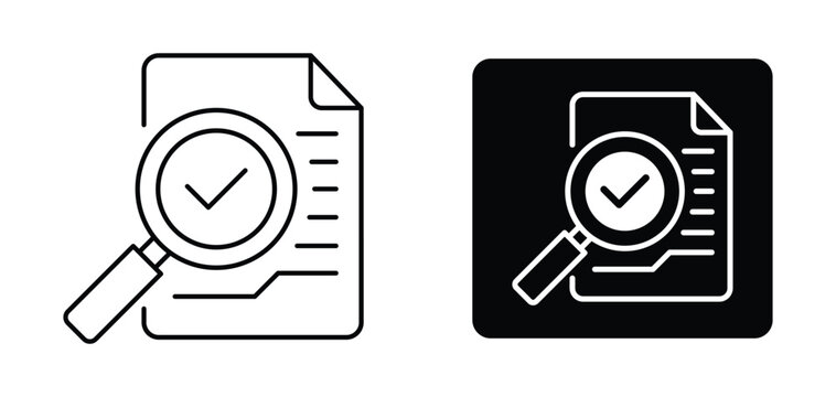 Document Audit Magnifying Glass and Checkmark Icon Set