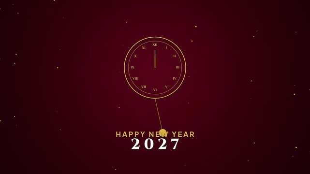 New Year countdown clock with pendulum swinging against dark red background