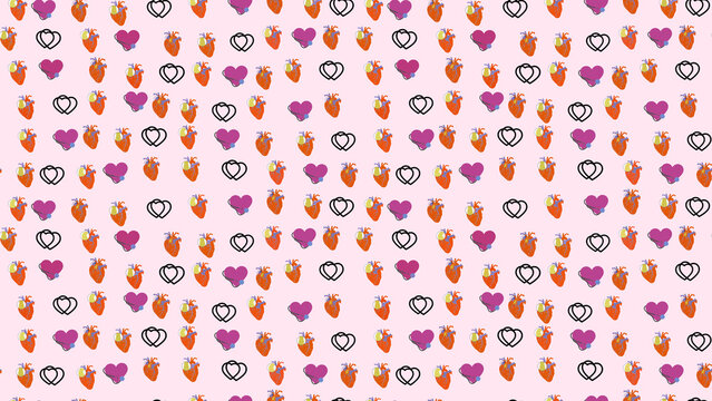 Pattern of anatomical hearts and heart shapes