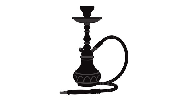 Black hookah with patterned base and curved hose