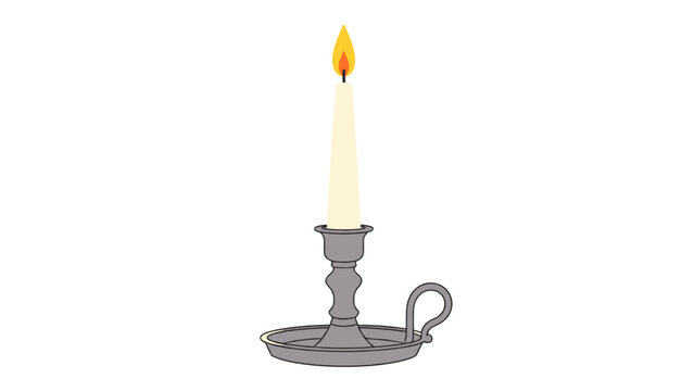 Burning candle in a handled metal candle holder