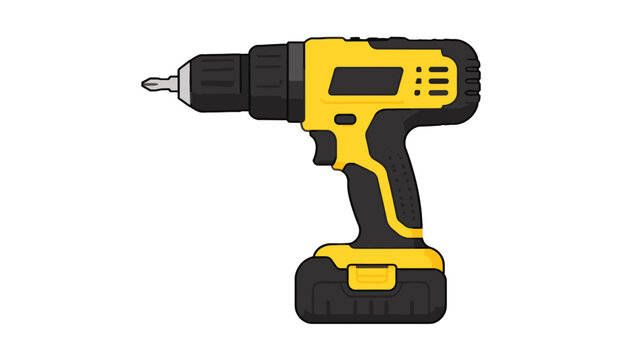 Yellow cordless drill with attached battery pack