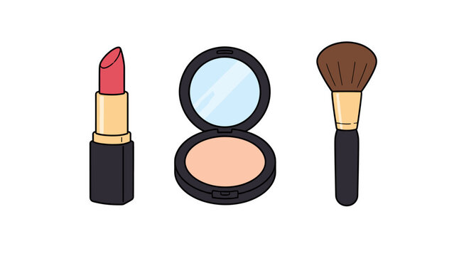 Cartoon makeup set with lipstick compact and powder brush