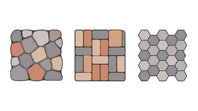 Stone paving pattern set with flagstone brick and hexagonal designs