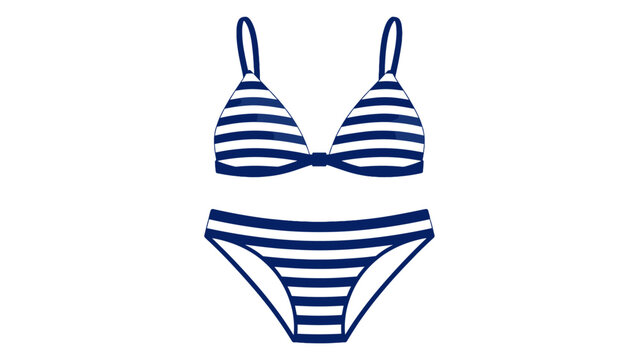 Blue and white striped two-piece bikini swimsuit