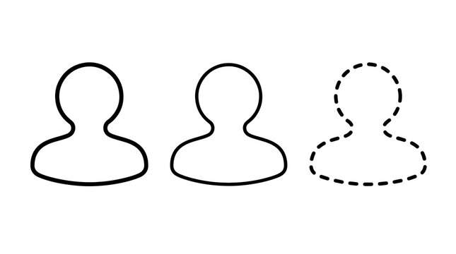 Three abstract human figure outlines with one dashed stroke contour icon