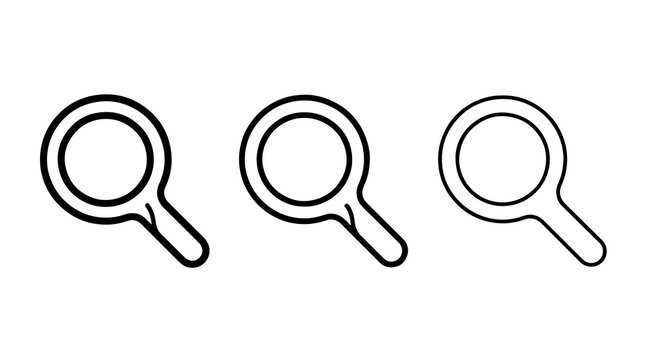 Three black outline magnifying glass icons set on plain background