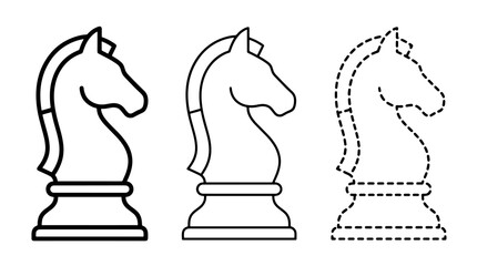 Black outline chess knight pieces with dashed tracing line concept © フラットアイコン