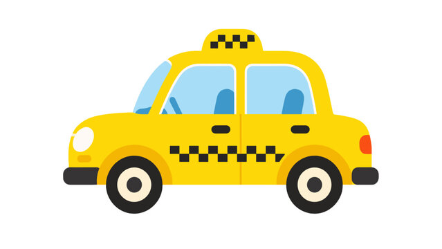 Yellow taxi cab with checker stripe on transparent background