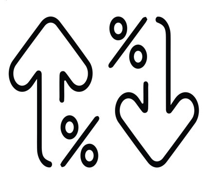 High and Low Percentage Arrow Icon &ndash; Flat Black Outline Vector Illustration