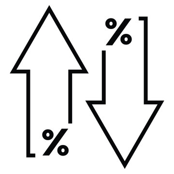 High and Low Percentage Arrow Icon &ndash; Flat Black Outline Vector Illustration