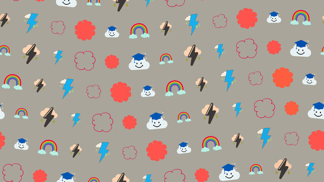 Cartoon weather and graduation icons pattern