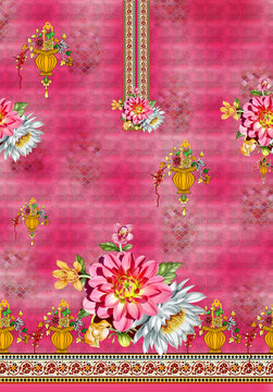 Ethnic Indian floral textile pattern design for digital fabric print and saree & kurti