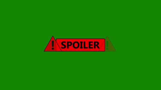 Spoiler alert warning sign animation with flashing red triangles on green screen for creators notification