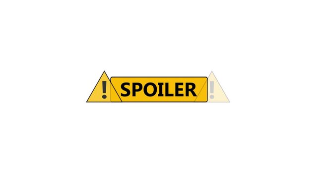 Spoiler alert warning sign animation with flashing caution triangles for media and digital alerts
