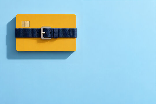 Credit Card Security Concept with Payment Card Secured by Blue Belt and Buckle on Blue Background with Copy Space