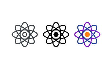 Three colorful atom symbols showing science concept with orbital orbits © フラットアイコン