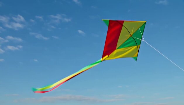 Colorful kite flying in a blue sky