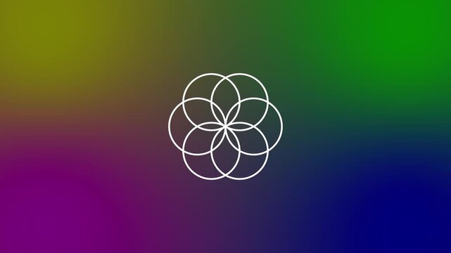 White line seed of life sacred geometry symbol color gradient backdrop 4k motion video