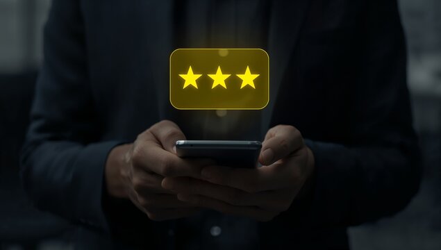 Marketing manager analyzes customer satisfaction, five-star ratings, online reviews, feedback, service quality, digital reputation, and engagement to improve customer experience and loyalty.