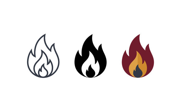 Three distinct fire flame symbols graphic design icons set elements art