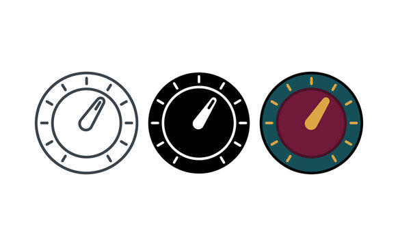 Three round meters with pointers in outline solid and colorful styles
