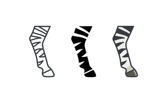 Three stylized zebra leg and hoof graphic icons set in different styles