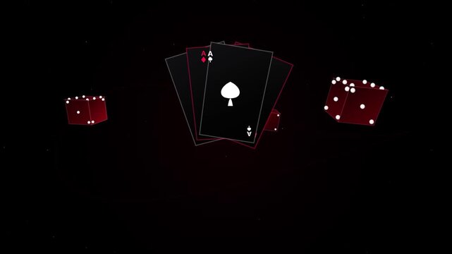 floating playing cards and dice on a dark background depicting casino games